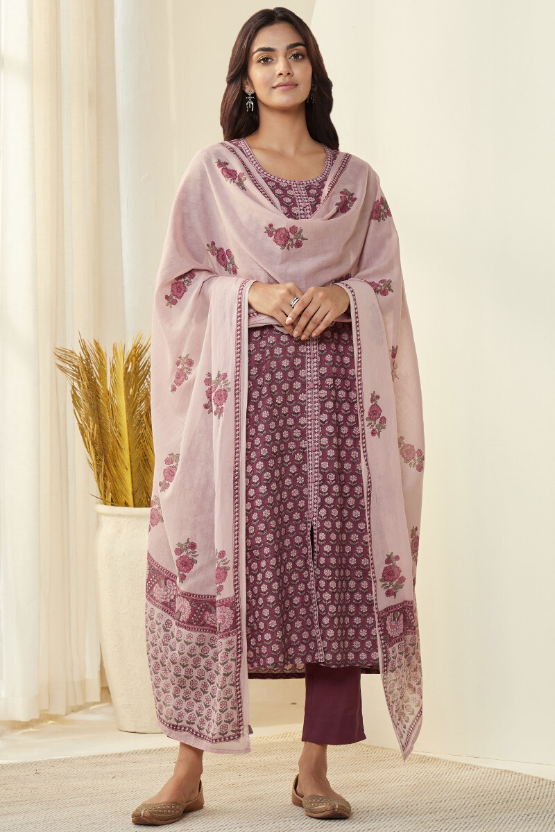 Pink Hand Block-Printed Cotton Mul Dupatta