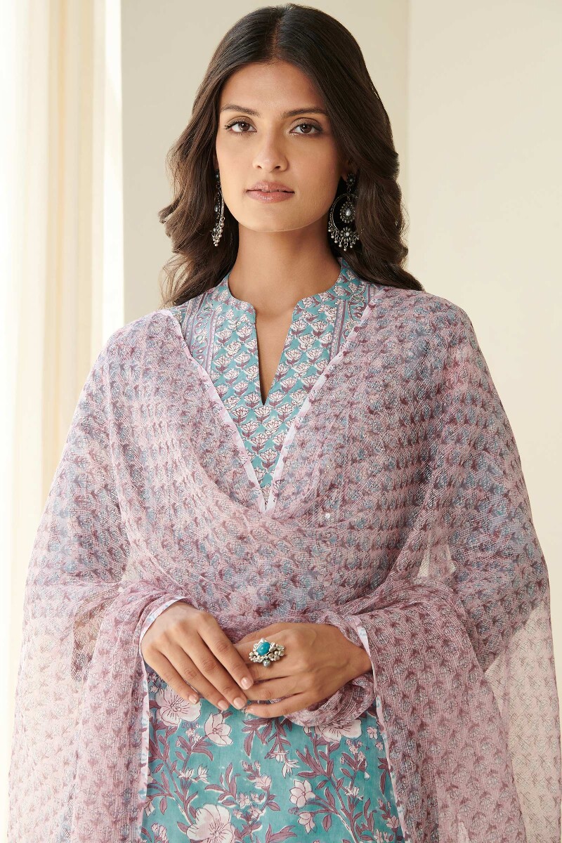 Blue Hand Block Printed Kota Dupatta