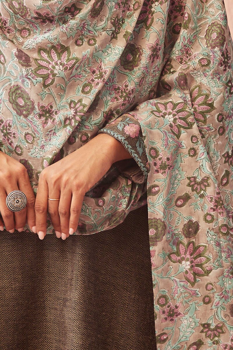 Brown Hand Block-Printed Modal Dupatta