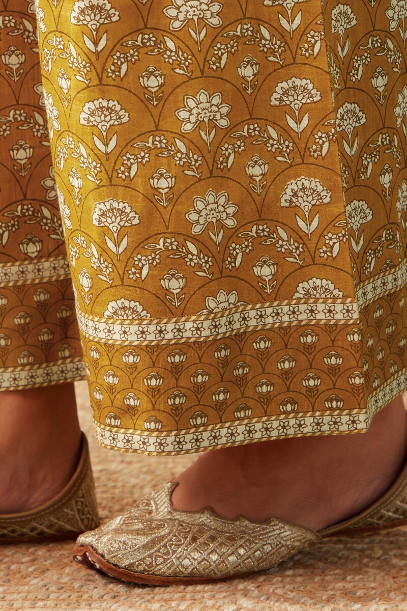 Mustard Hand Printed Cotton Slub Farsi