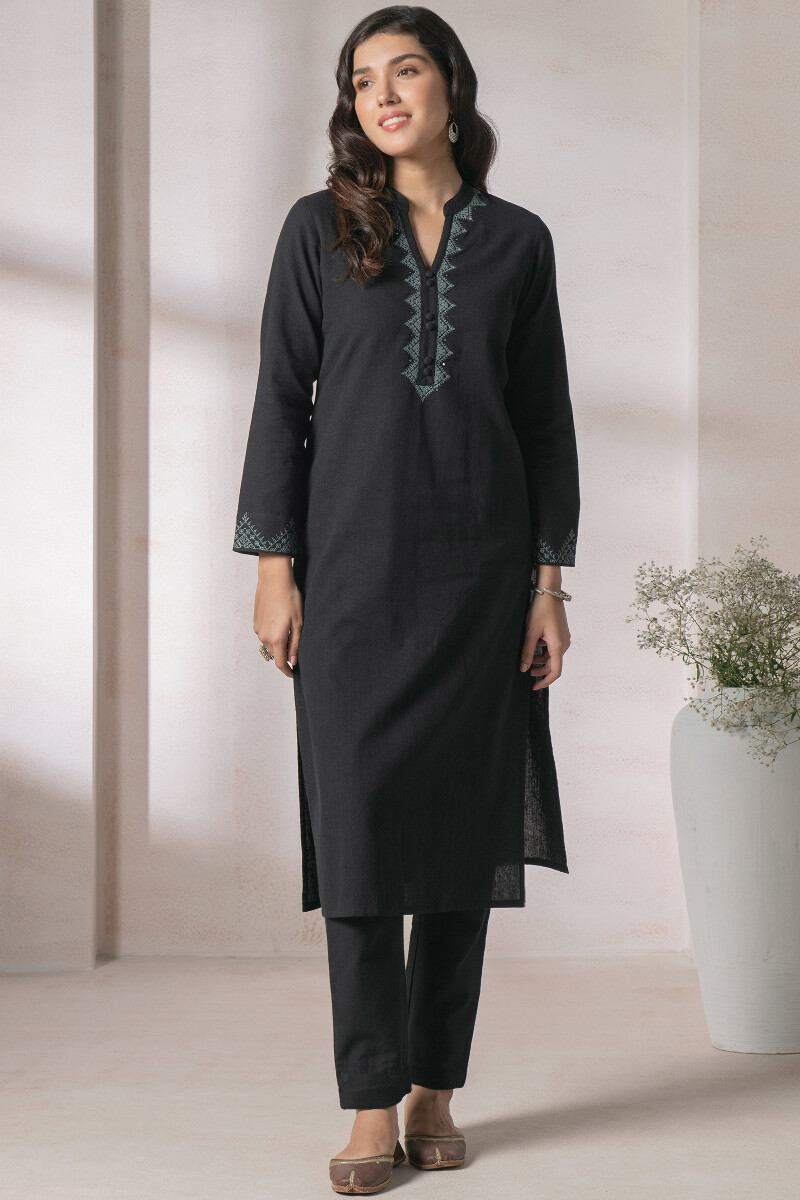 Black Handcrafted Straight Handloom Kurta