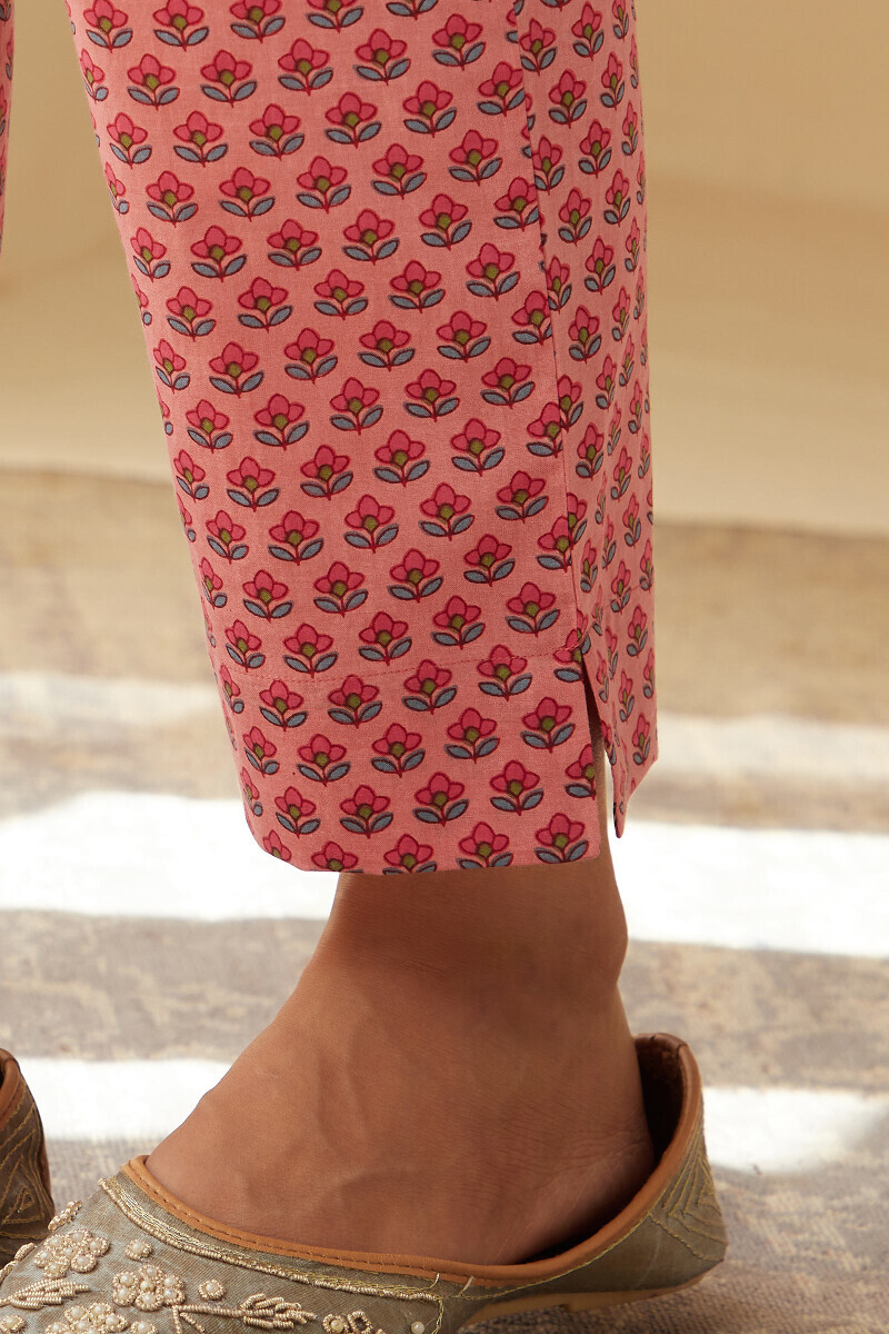 Light Pink Hand Printed Cotton Narrow Pants