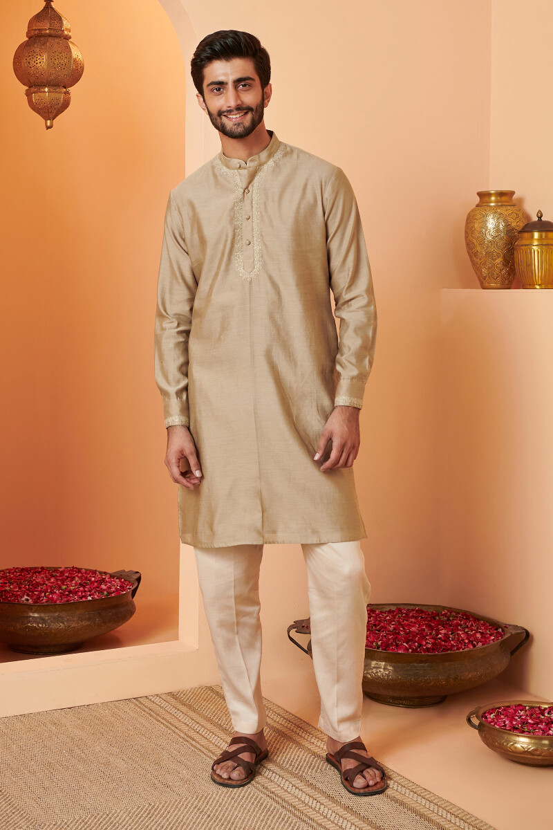 Gold Handcrafted Chanderi Kurta