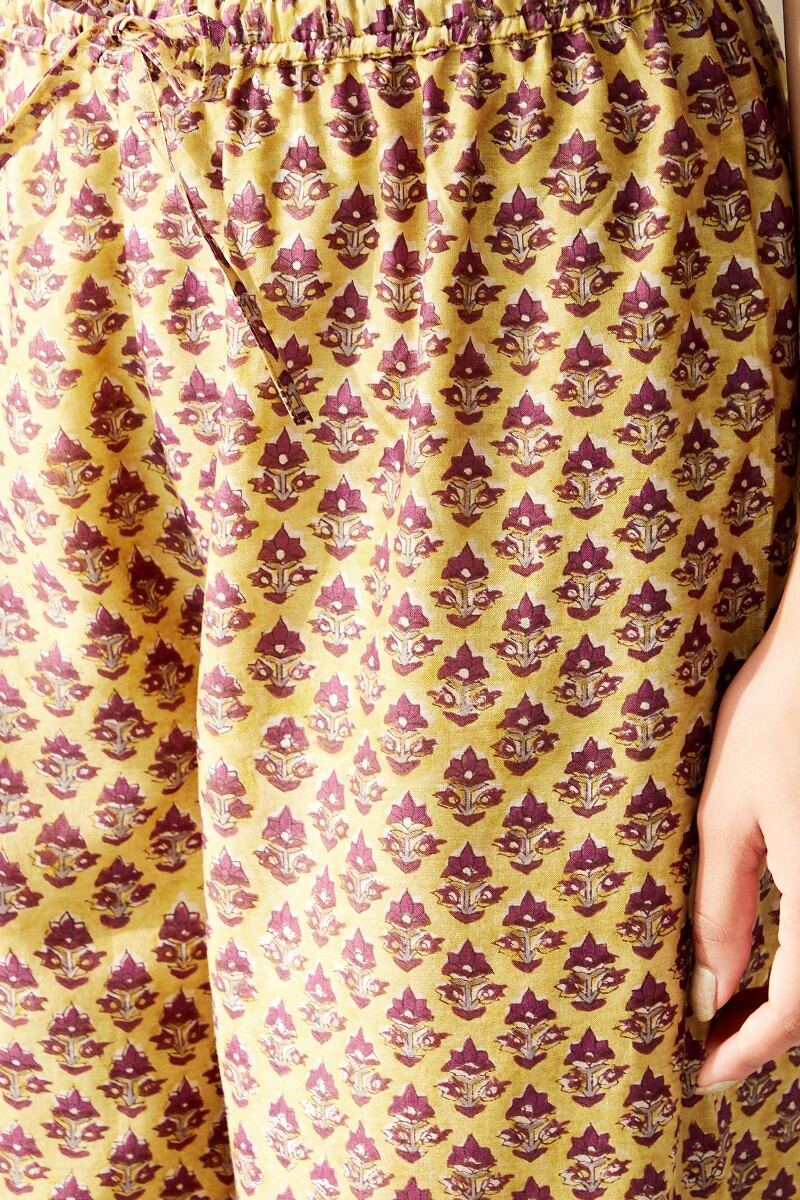 Yellow Hand Block-Printed Chanderi Izhaar Pants