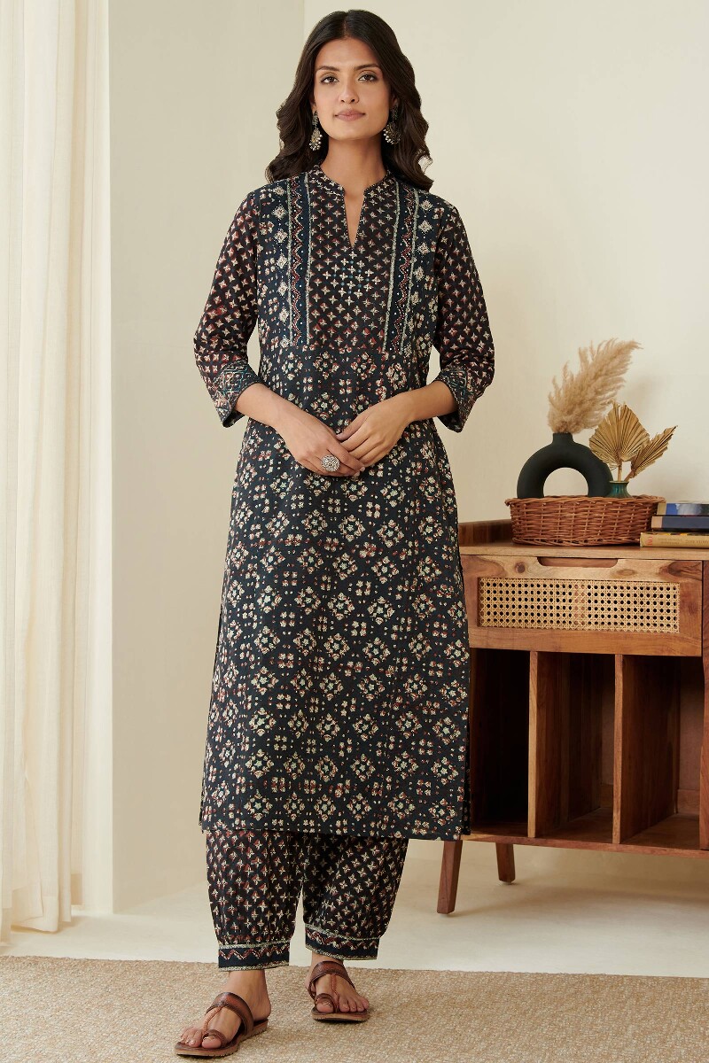 Bagru Hand Block Printed Straight Cotton Slub Kurta