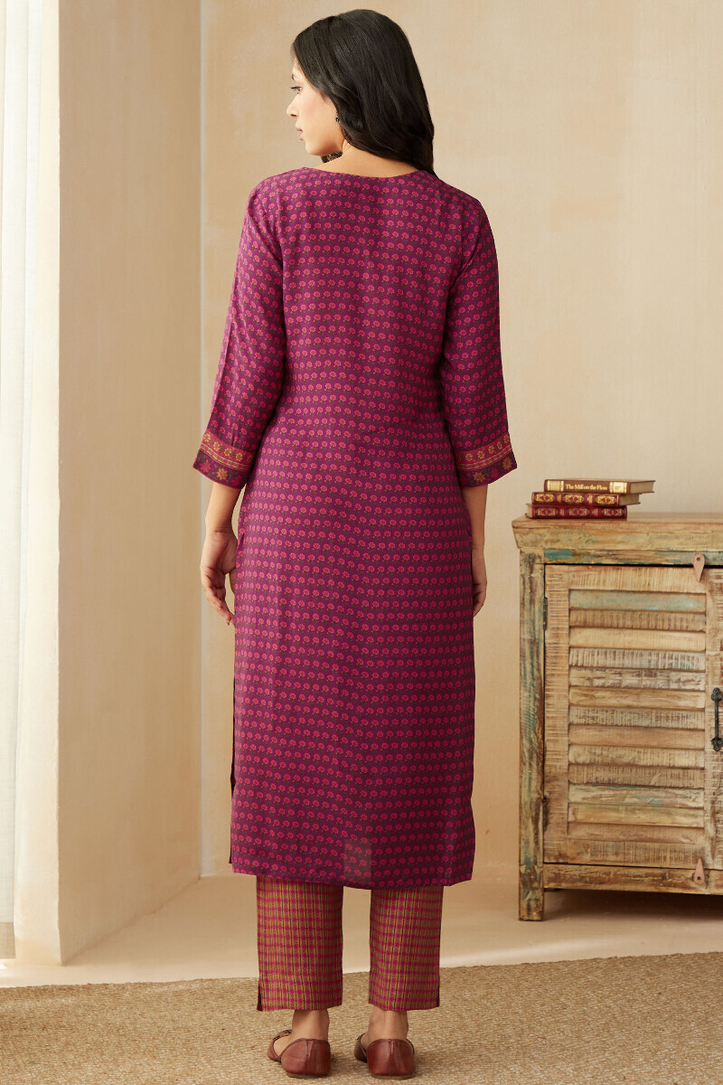 Purple Printed Straight Viscose Kurta