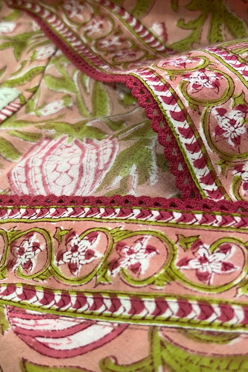 Pink Hand Block-Printed Straight Cotton Kurta