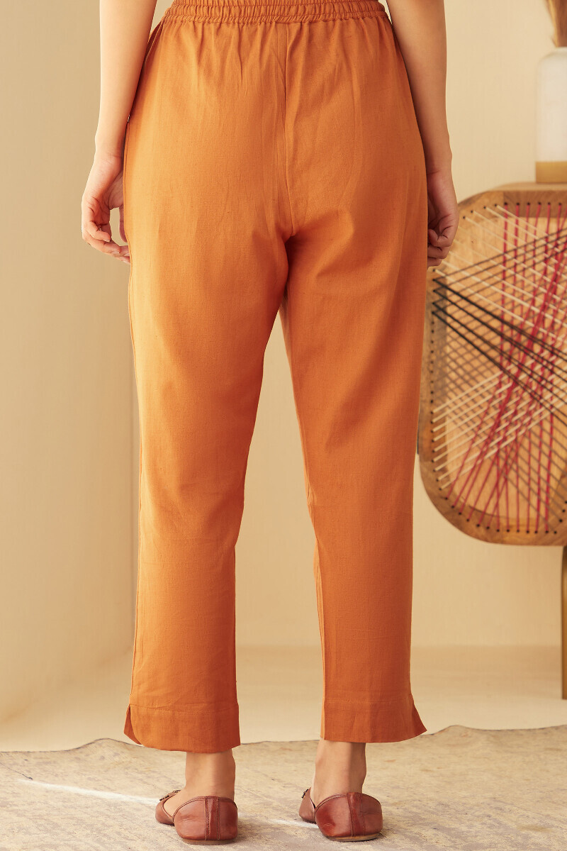 Mustard Handcrafted Cotton Flax Narrow Pants