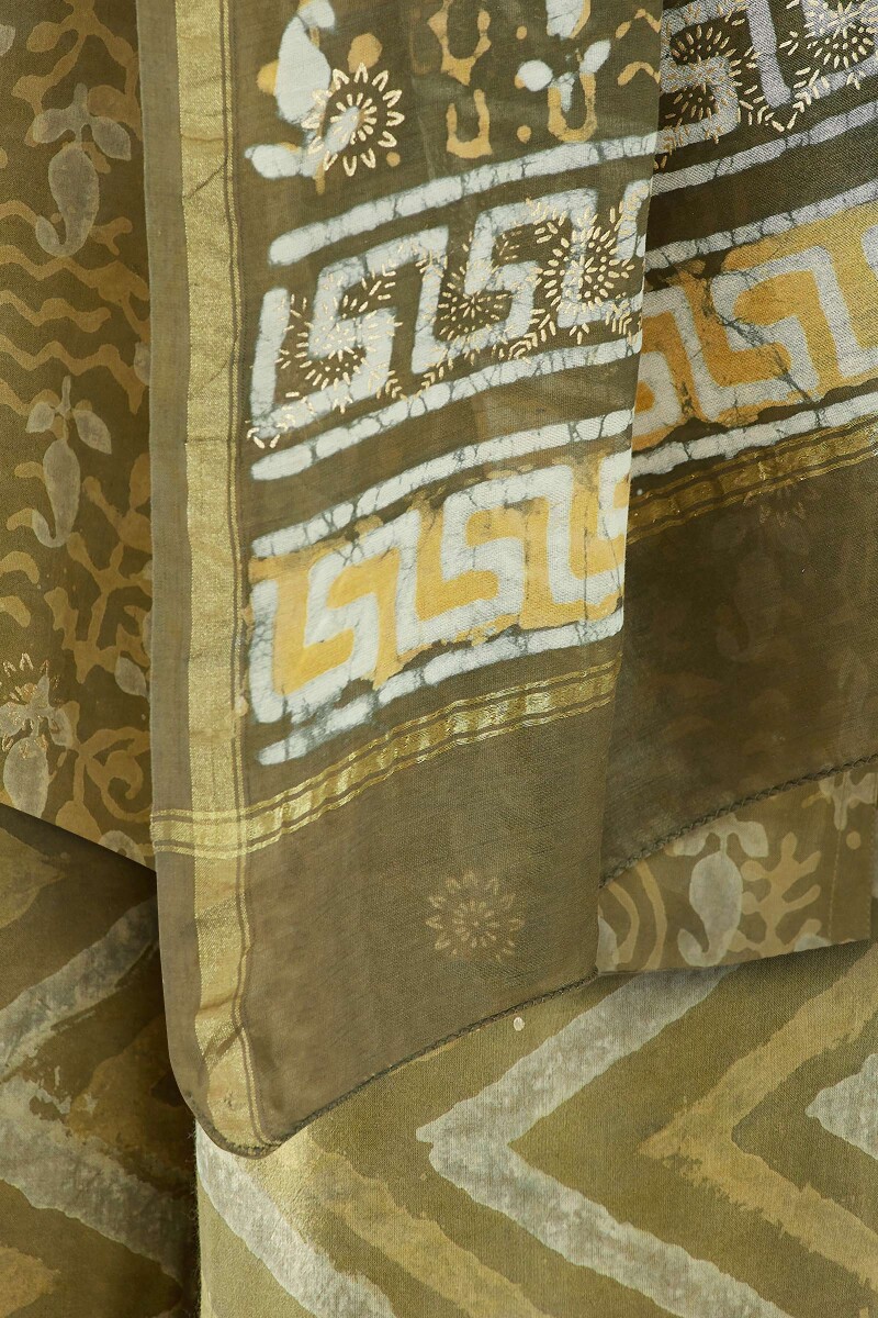Green Hand Block Printed Chanderi Dupatta