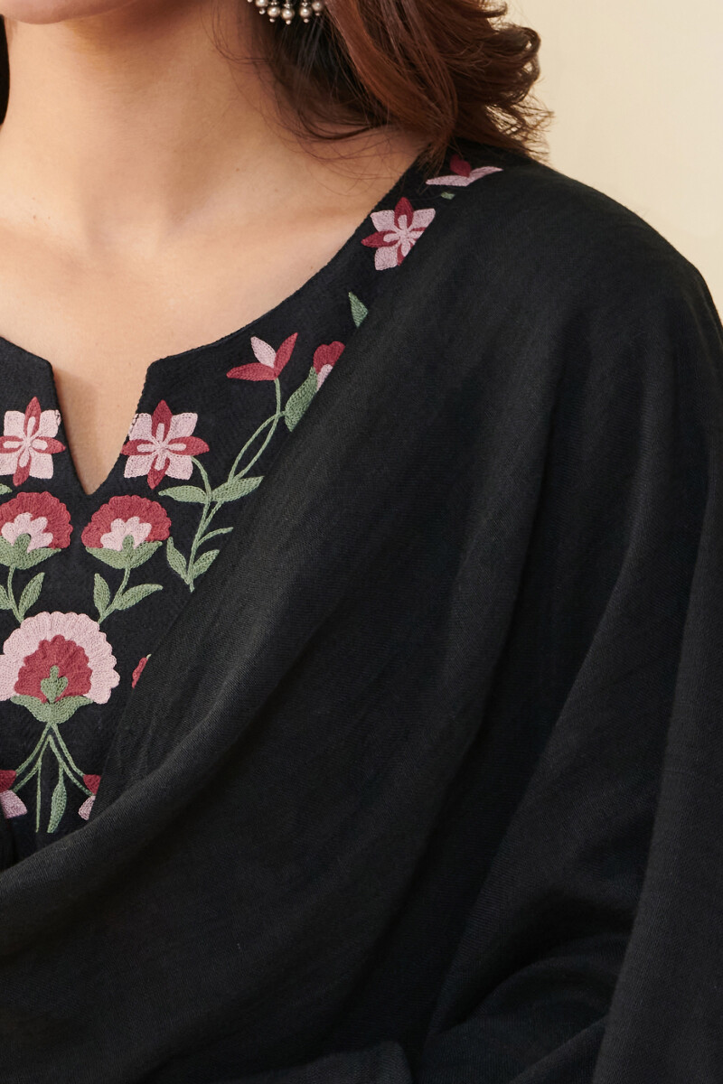 Black Hand Block Printed Cotton Viscose Dupatta