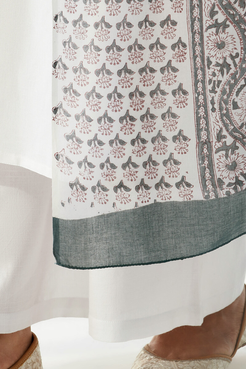 White Hand Block Printed Cotton Mul Dupatta