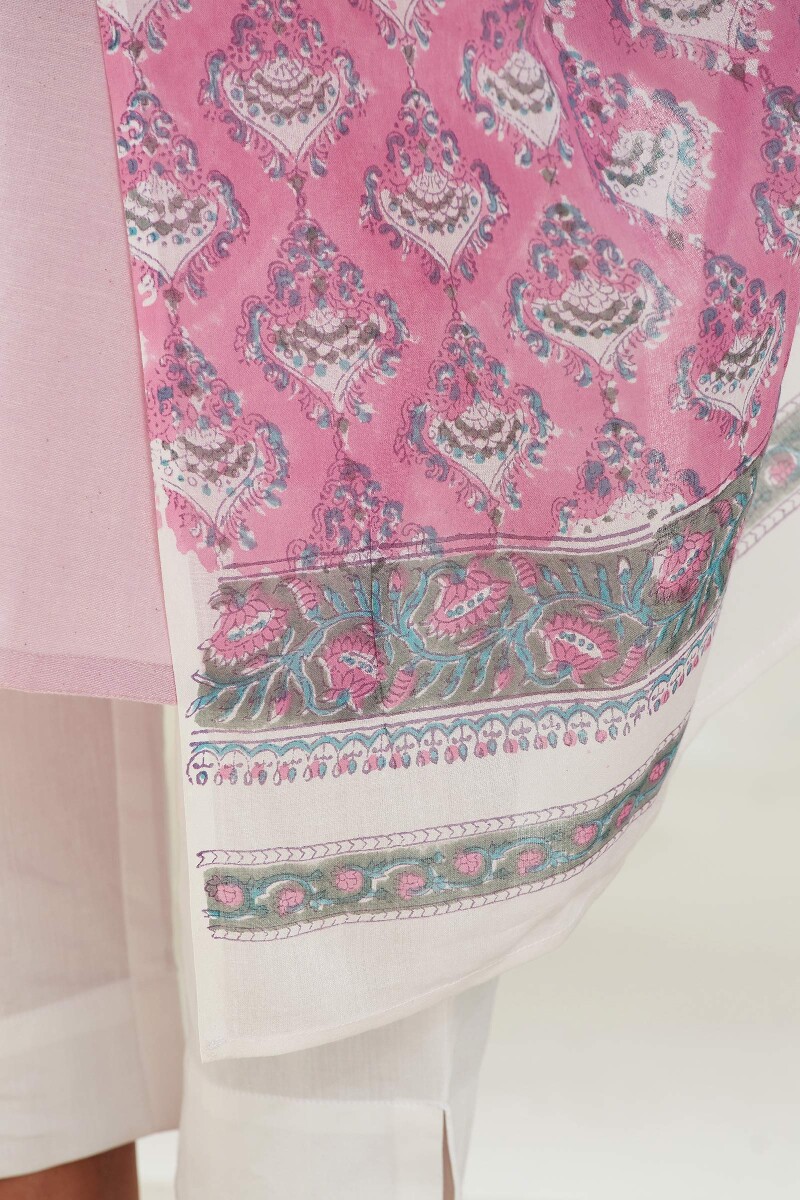 Pink Hand Block Printed Cotton Mul Dupatta