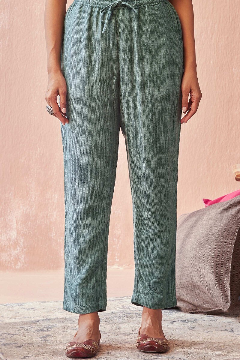 Blue Handcrafted Faux Wool Narrow Pants