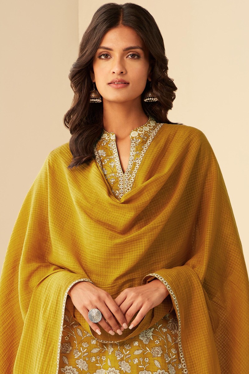 Mustard Handcrafted Kota Dupatta