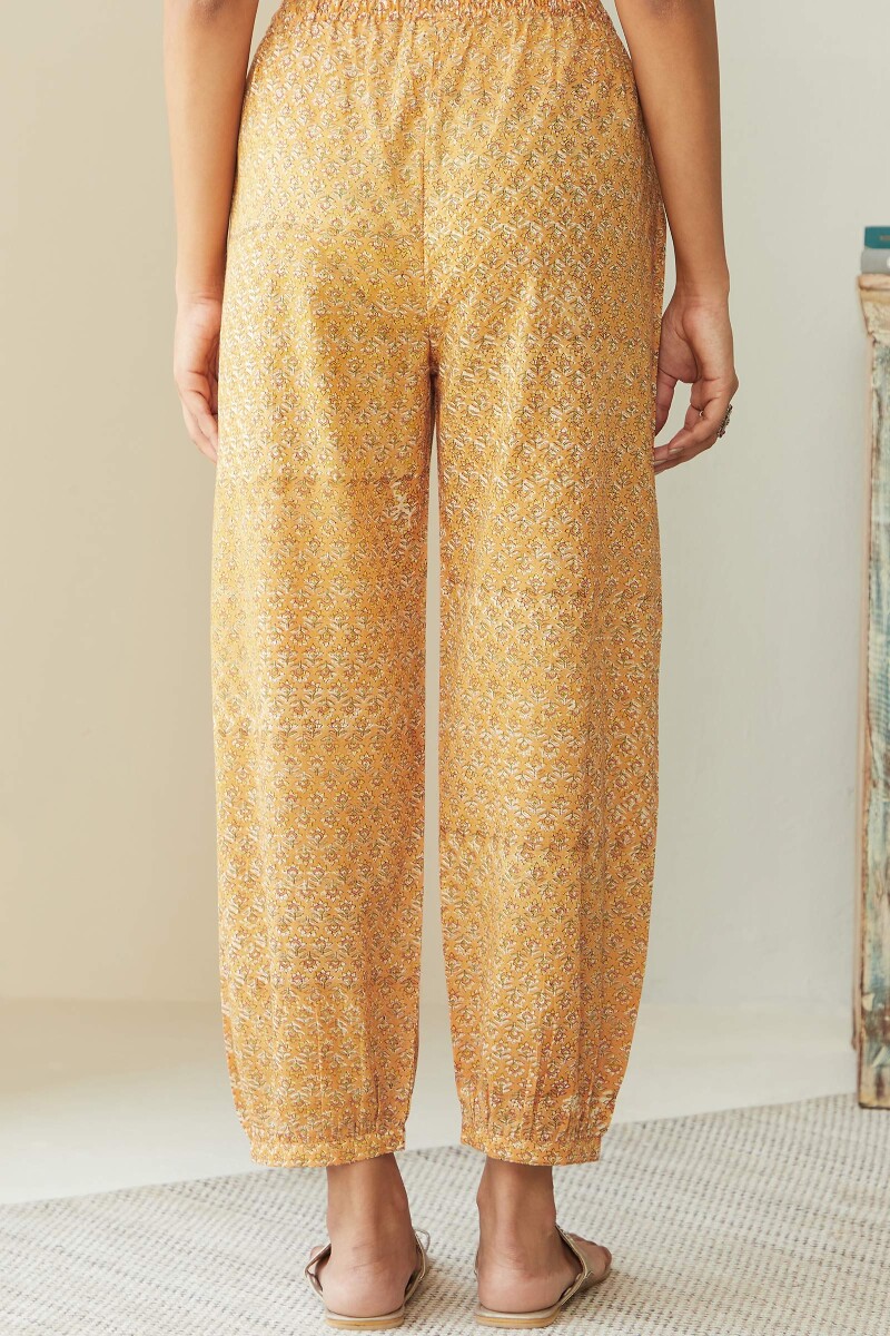 Yellow Hand Block-Printed Cotton Izhaar Pants