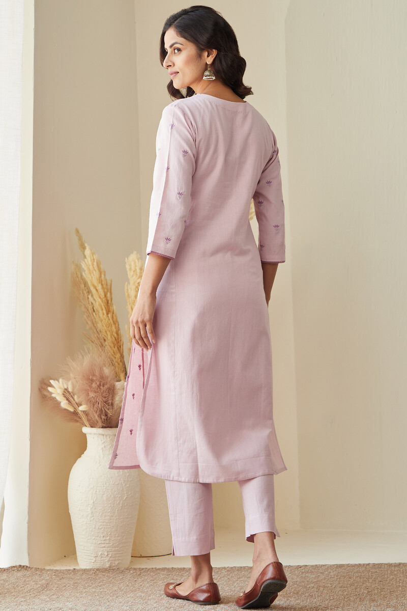 Purple Handcrafted Straight Cotton Flax Kurta