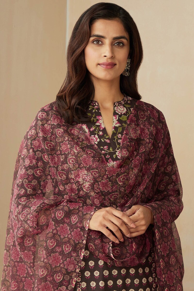 Brown Hand Printed Kota Dupatta