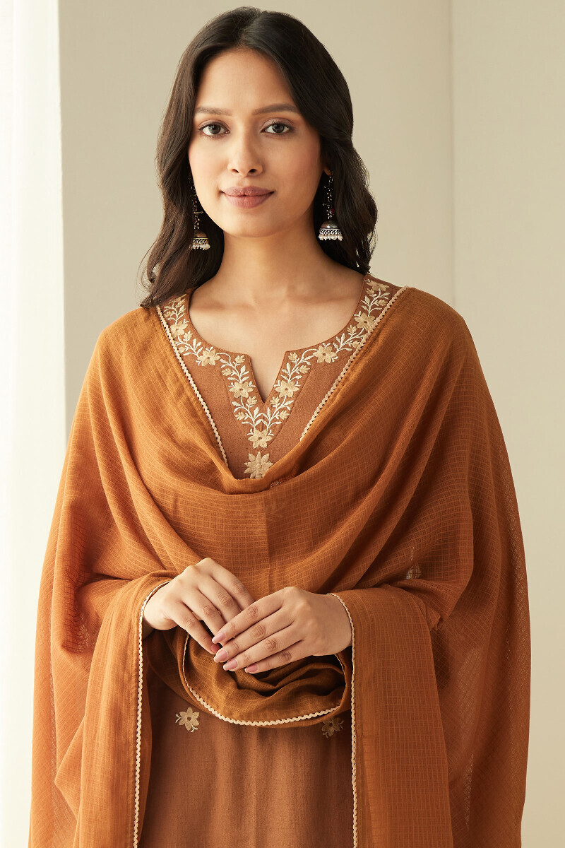 Rust Handcrafted Kota Dupatta