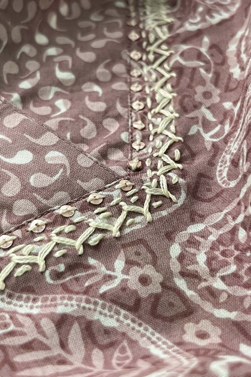 Brown Hand Printed Straight Cotton Kurta