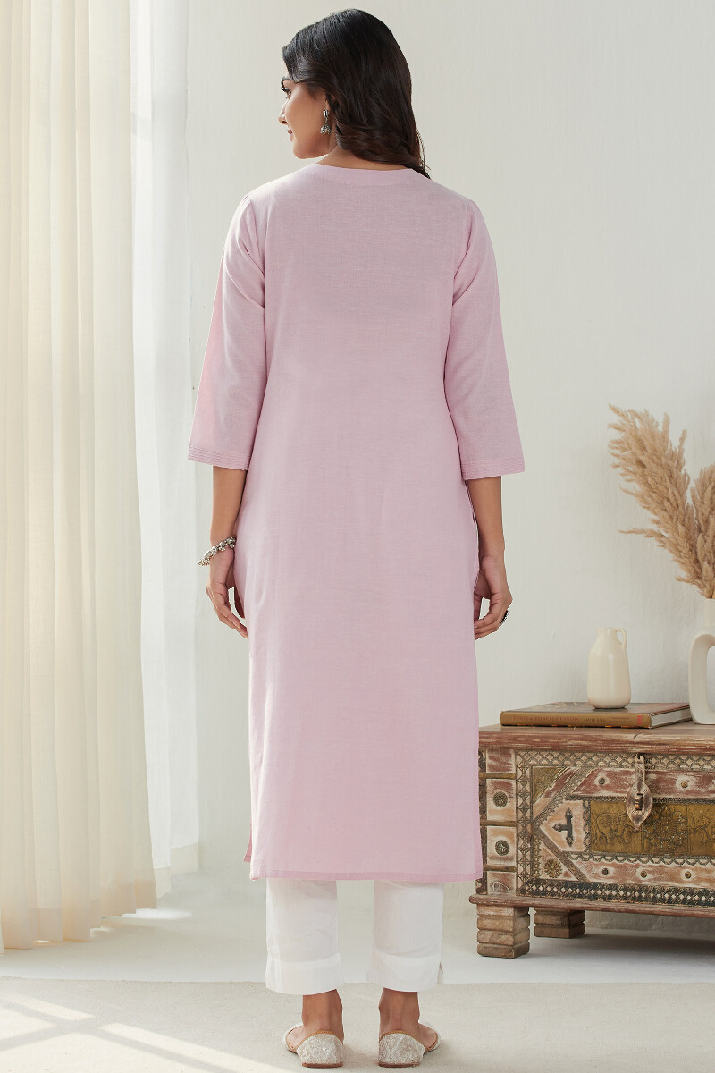 Pink Handcrafted Straight Handloom Kurta