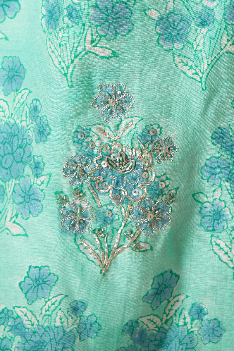 Blue Hand Block Printed Short Modal Kurta