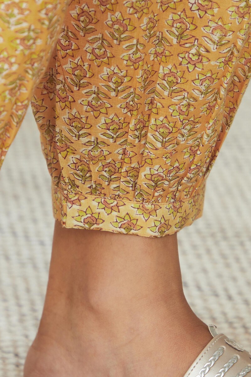 Yellow Hand Block-Printed Cotton Izhaar Pants