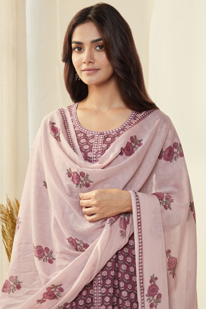 Pink Hand Block-Printed Cotton Mul Dupatta