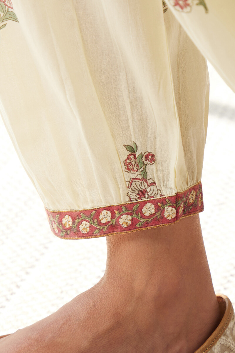 Cream Hand Block-Printed Cotton Izhaar Pants