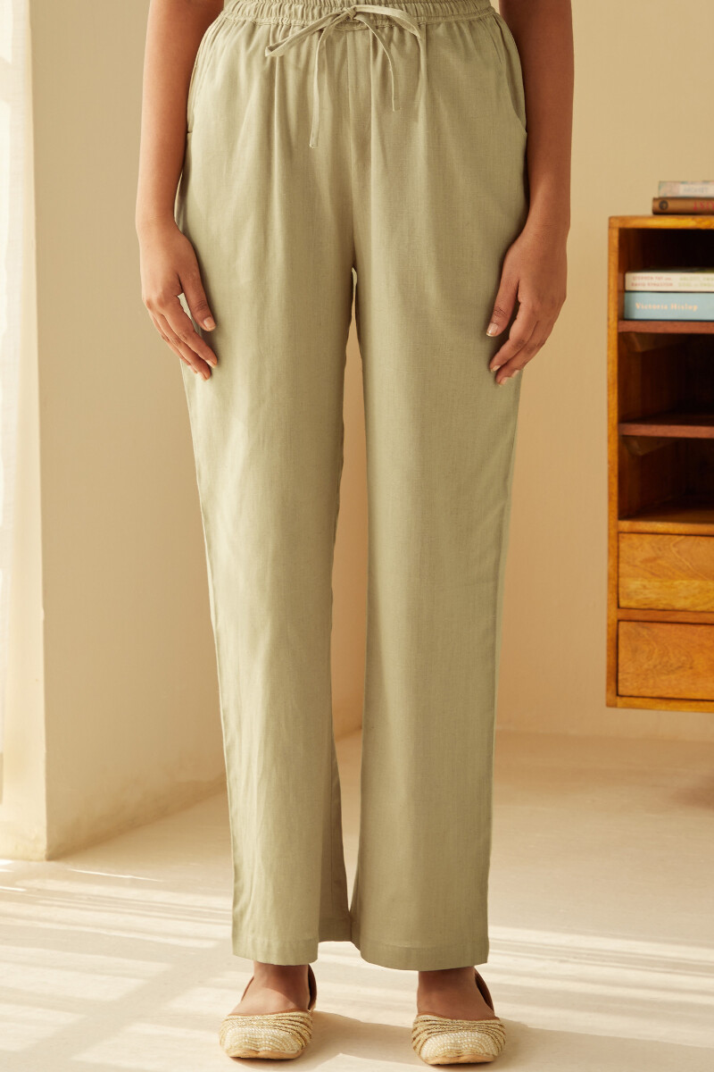 Beige Handcrafted Cotton Flax Pants