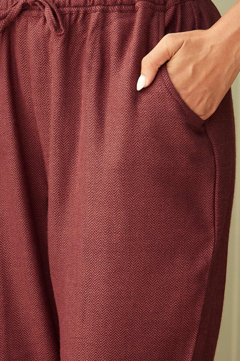 Maroon Handcrafted Faux Wool Narrow Pants