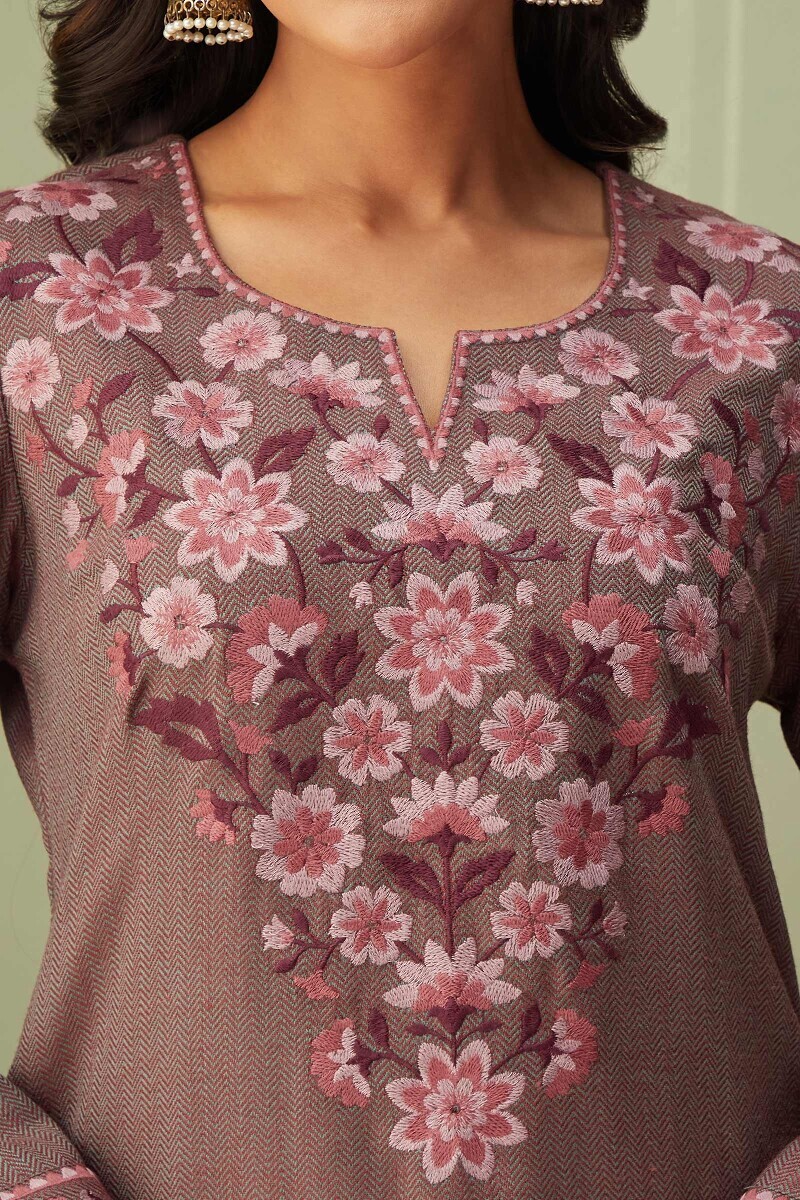 Mauve Handcrafted Straight Faux Wool Kurta