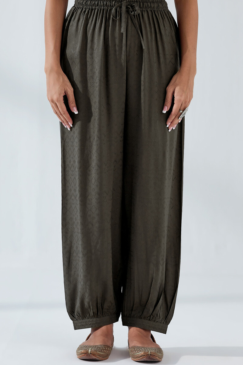 Brown Handcrafted Viscose Izhaar Pants