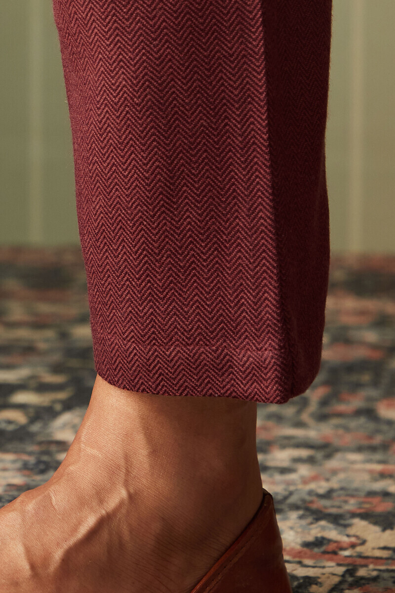 Maroon Handcrafted Faux Wool Narrow Pants