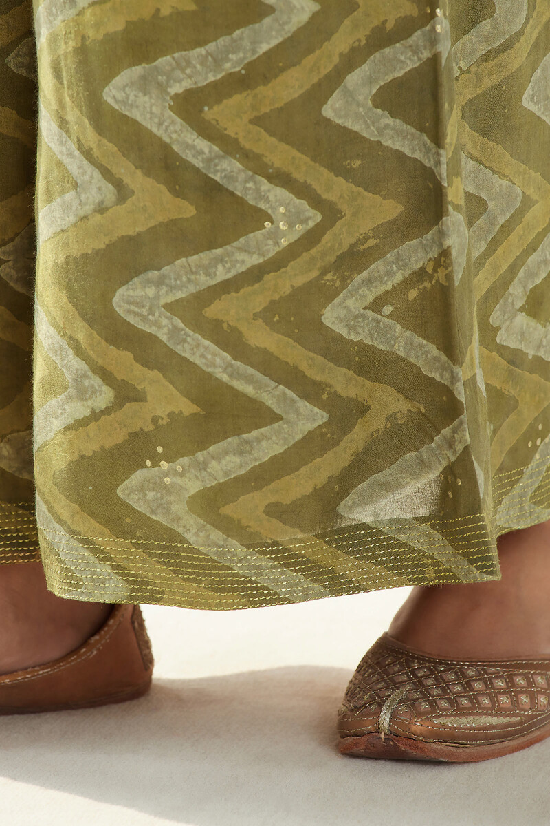 Green Hand Block Printed Modal Palazzos