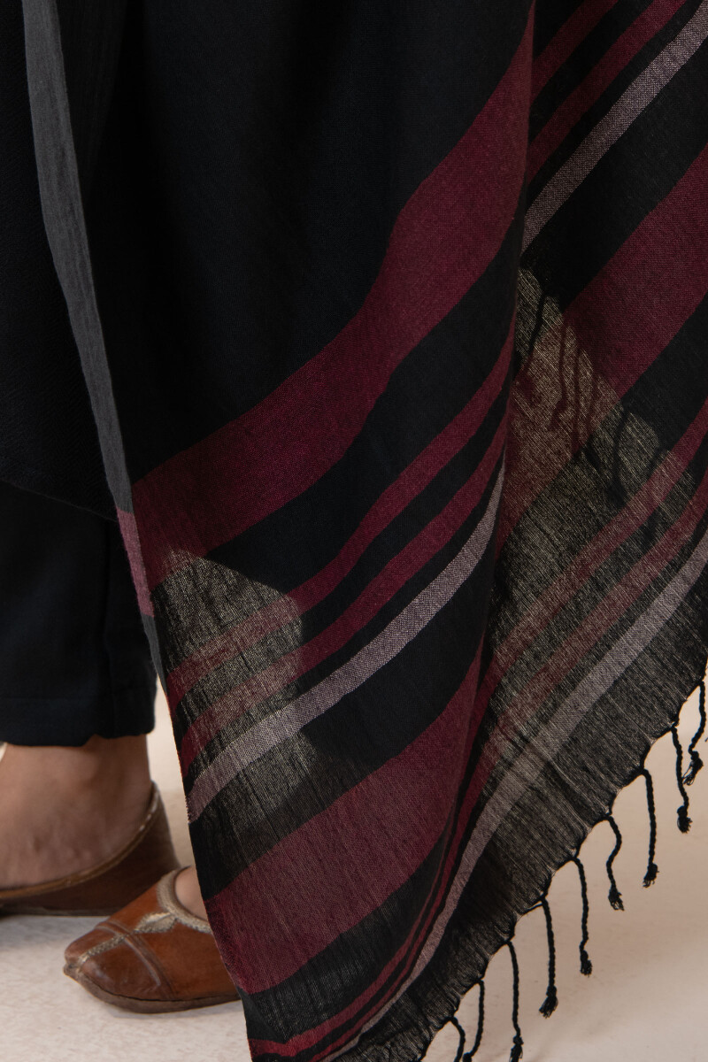 Black Hand Block Printed Cotton Viscose Dupatta