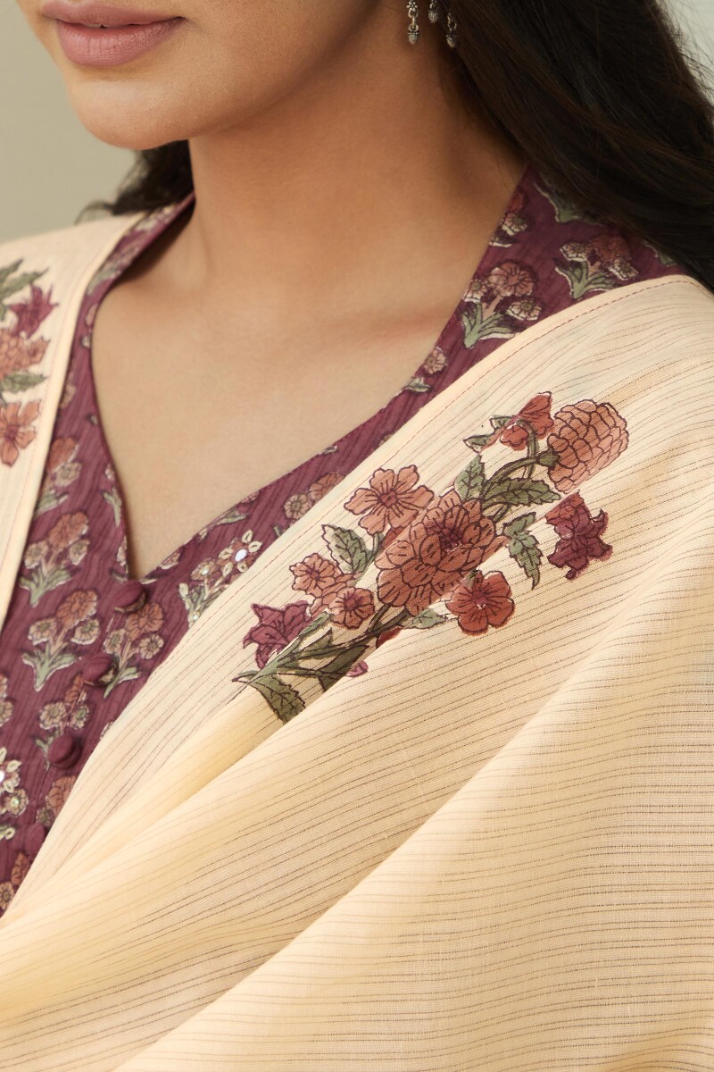 Beige Hand Block Printed Cotton Dupatta