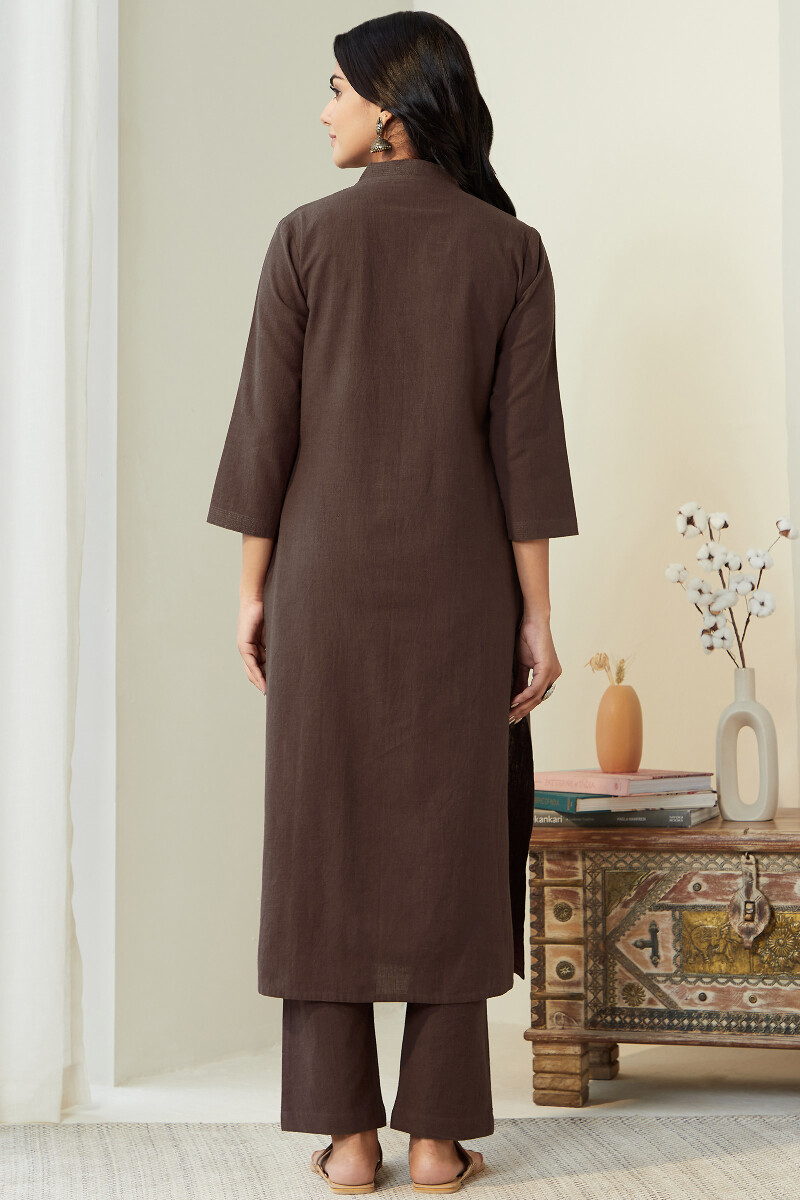 Brown Handcrafted Straight Cotton Kurta