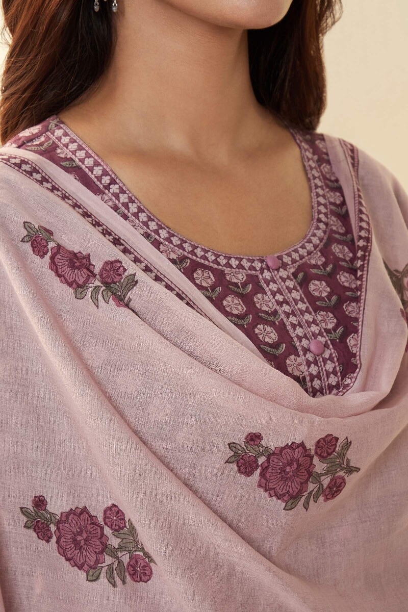 Pink Hand Block-Printed Cotton Mul Dupatta