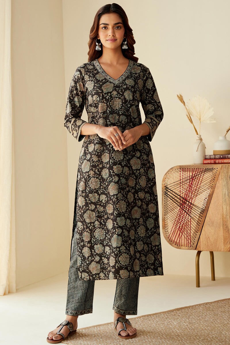 Akola Hand Block-Printed Straight Cotton Kurta