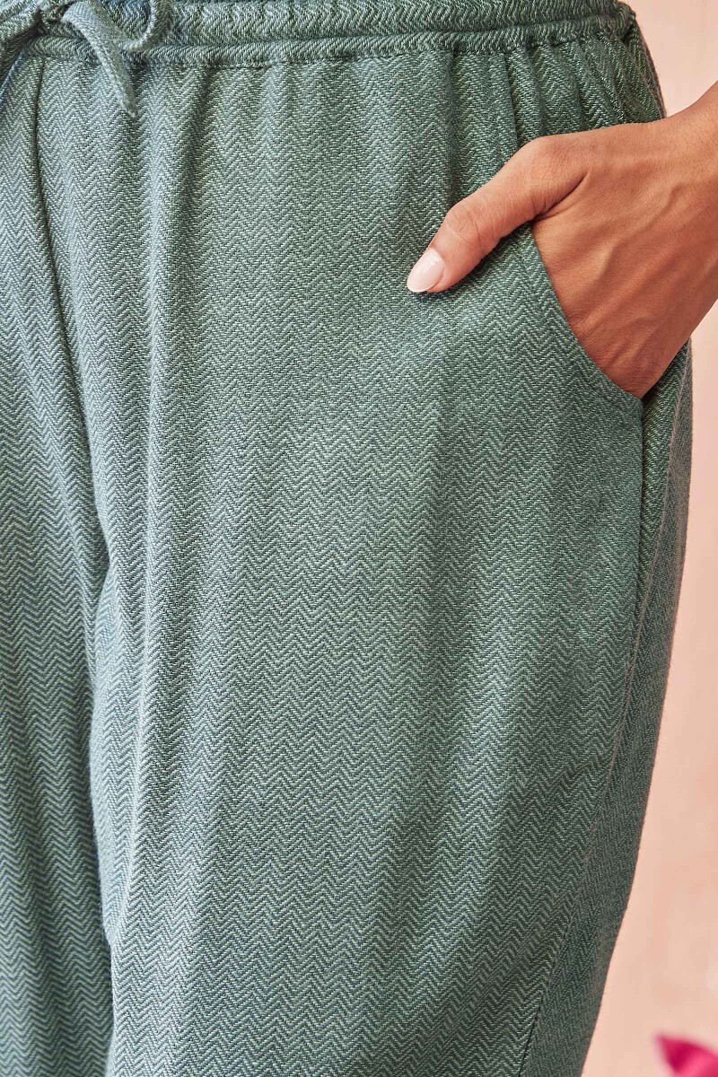 Blue Handcrafted Faux Wool Narrow Pants