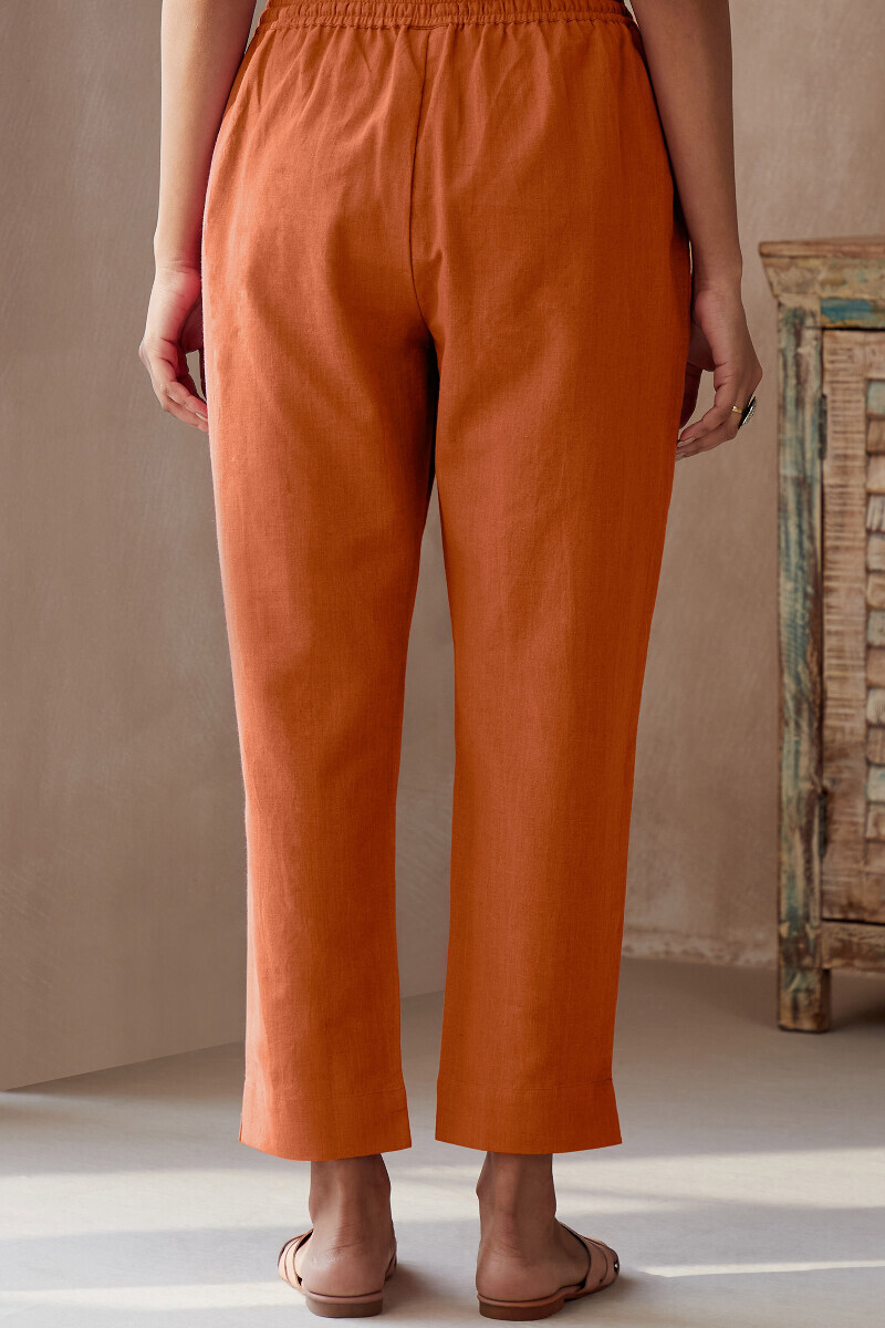 Burnt Orange Handcrafted Cotton Flax Narrow Pants