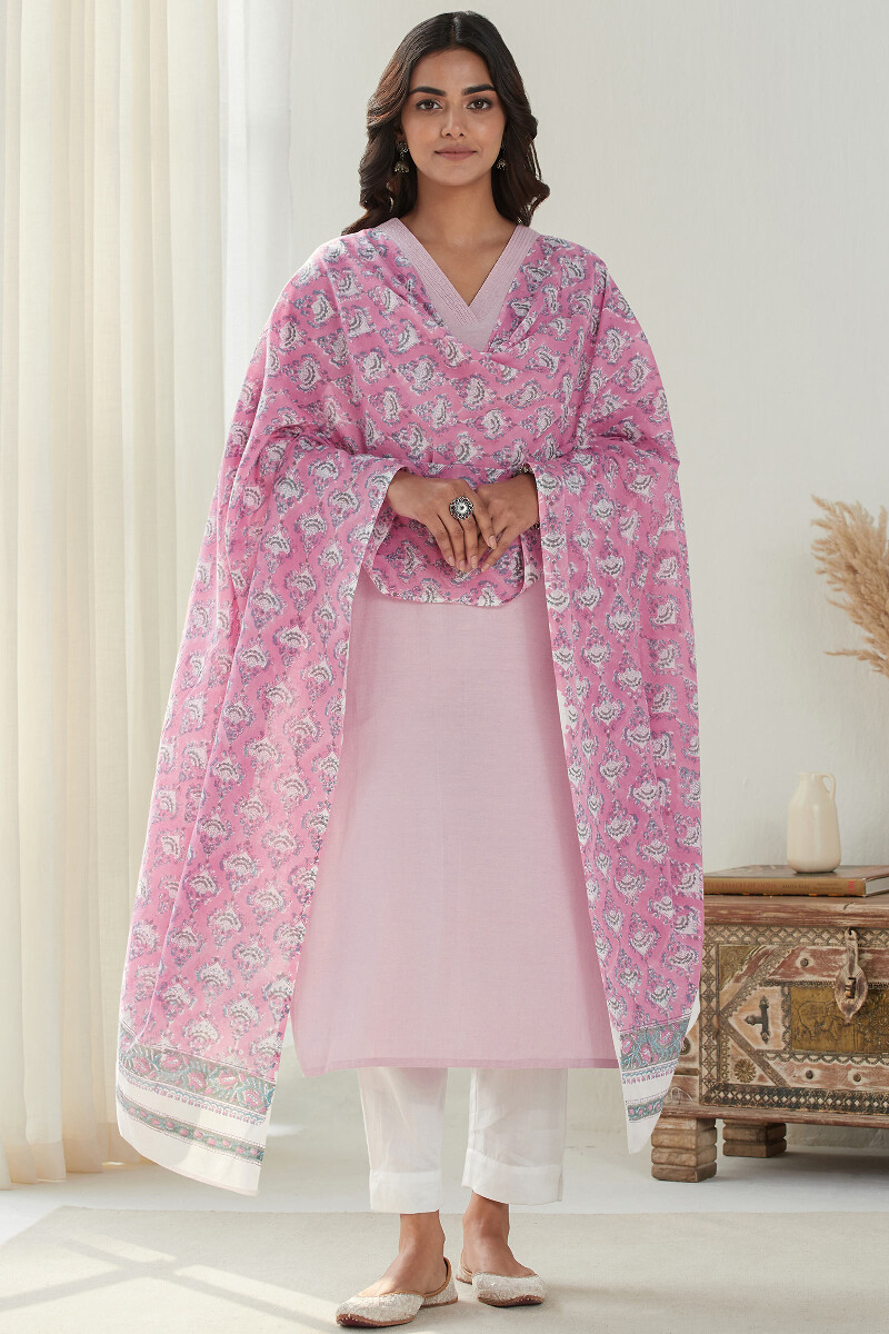 Pink Handcrafted Straight Handloom Kurta