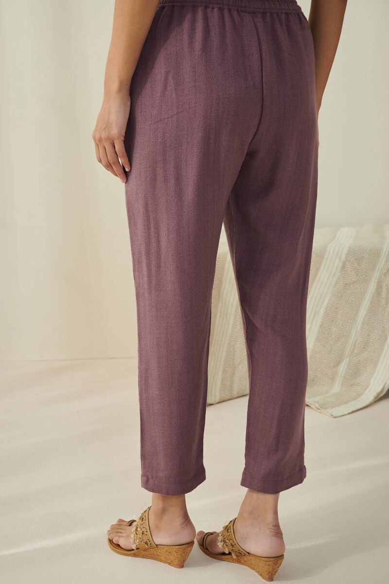 Purple Handcrafted Faux Wool Handloom Narrow Pants