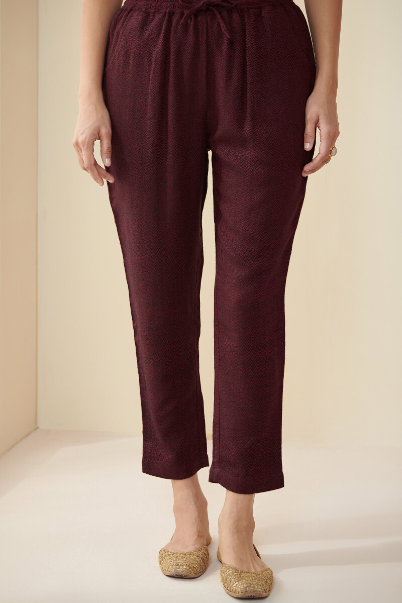 Maroon Handcrafted Faux Wool Narrow Pants