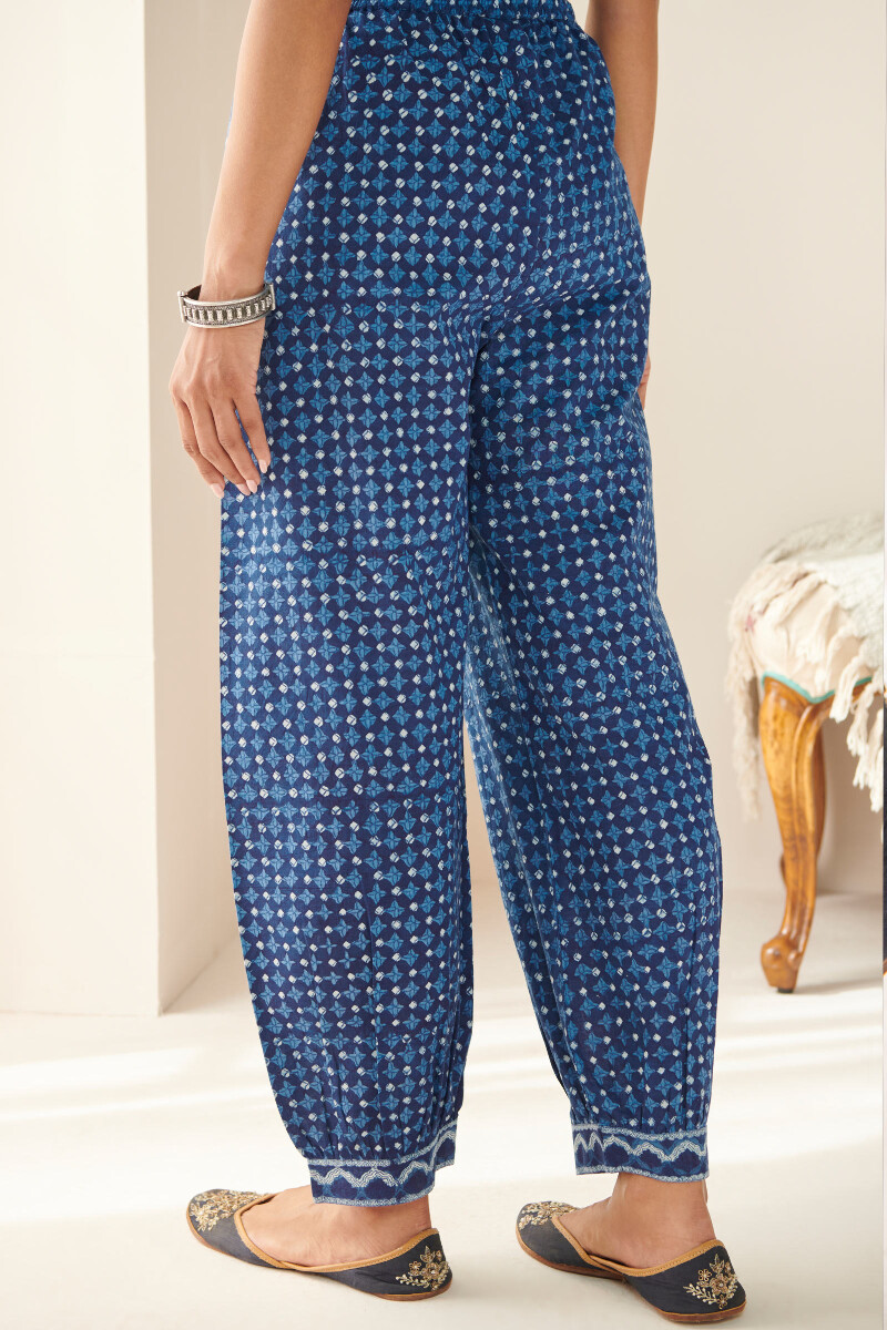 Indigo Hand Block Printed Cotton Slub Izhaar Pants