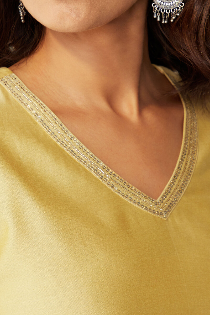 Yellow Handcrafted Straight Chanderi Kurta