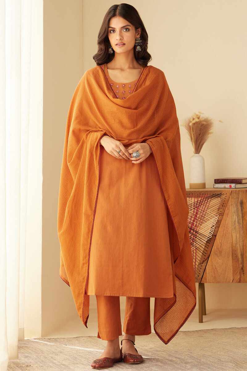 Mustard Handcrafted Straight Cotton Flax Kurta