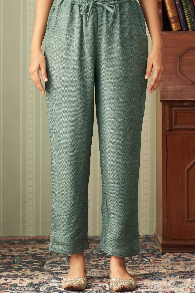 Blue Handcrafted Faux Wool Narrow Pants