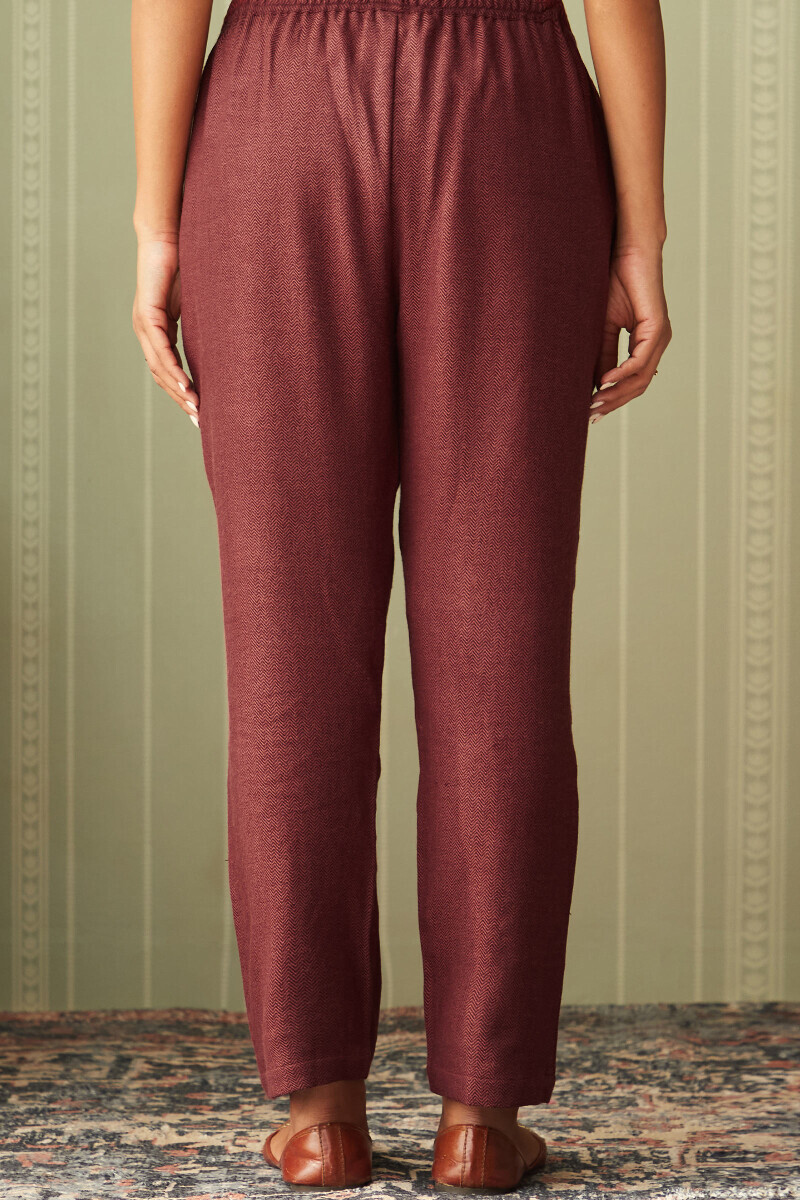 Maroon Handcrafted Faux Wool Narrow Pants