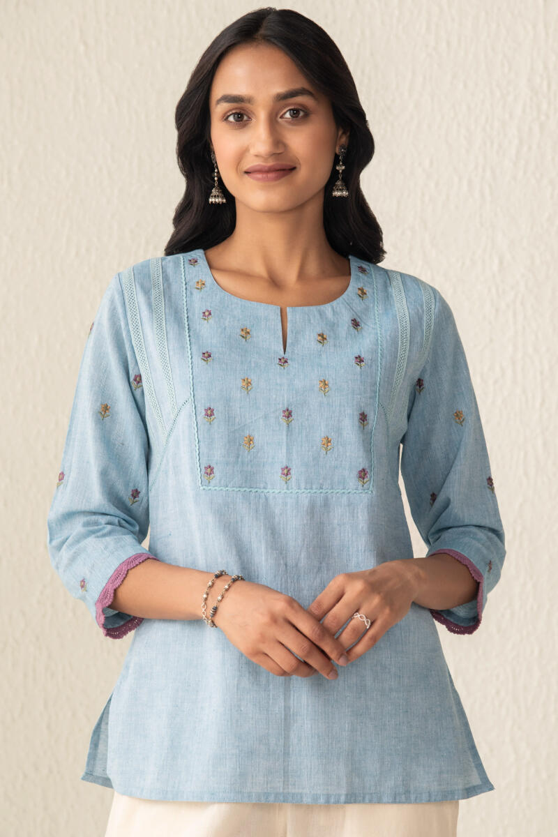 Blue Handcrafted Cotton Top